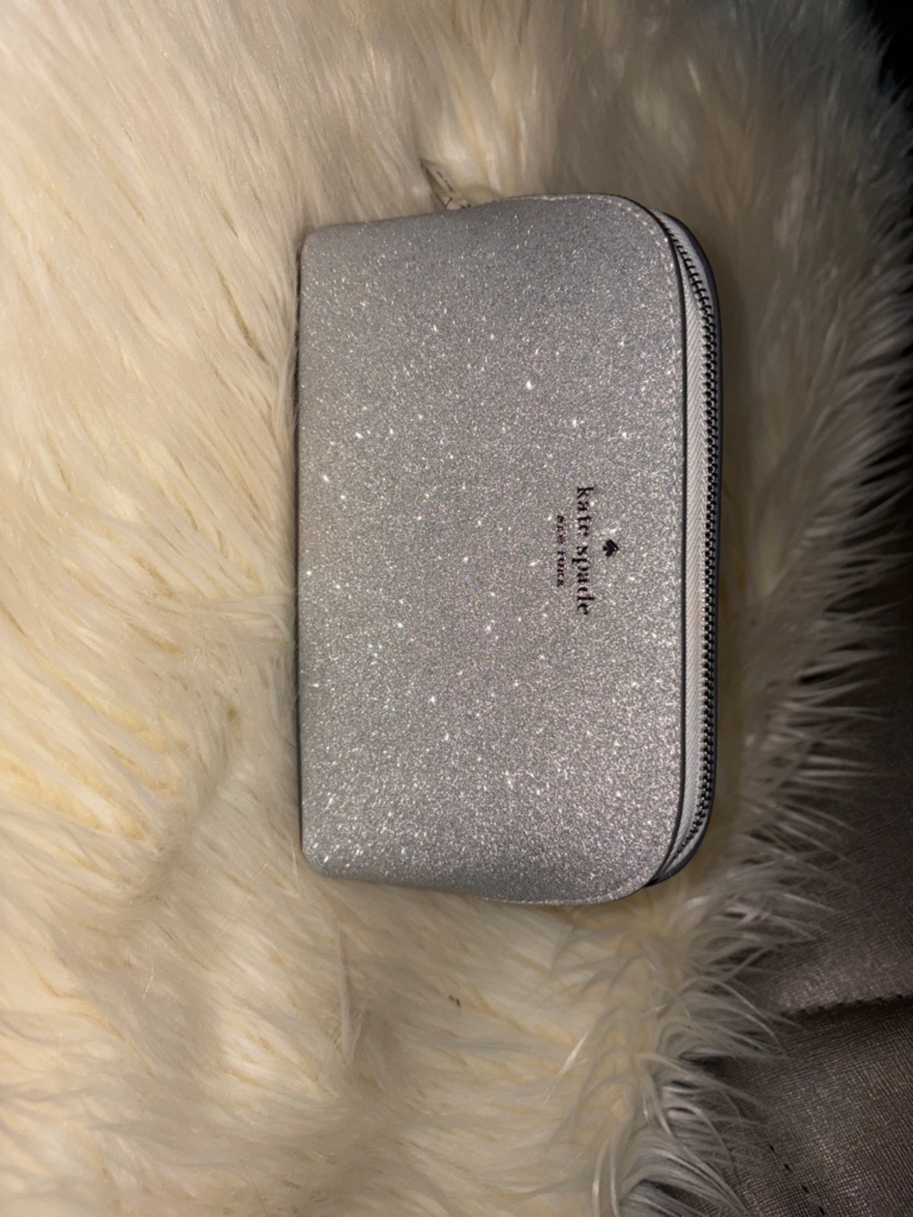 kate spade Silver Glitter Zip Cosmetic Pouch nwot